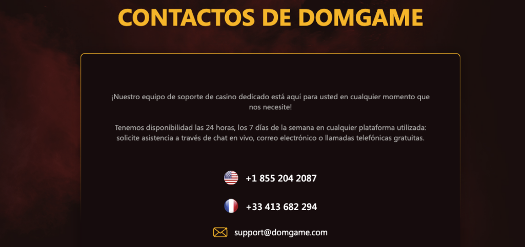 DomGame Casino Atención Al Cliente