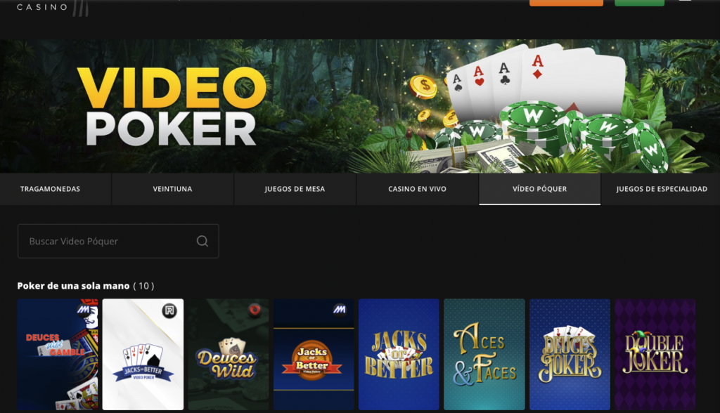 Wild Casino video póker app
